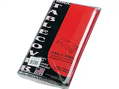Plastic Table Cover
54in x 108in (137.16cm x 274.32cm)
Heavy Duty
Visible
Disposable
Made in USA
Happe Plastics
Made in the USA
