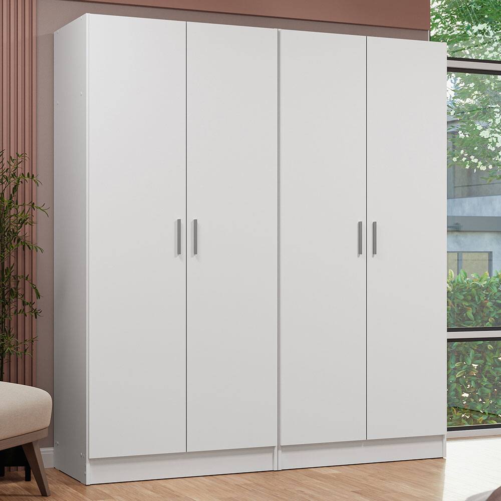 Angle. Madesa - Madesa 4 Doors Wardrobe with Ample Shelves and Hanging Space 63"L - White - White.
