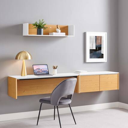 Front. Modway - Kinetic 49" Wall-Mount Office Desk With Cabinet and Shelf by Modway - White Natural.