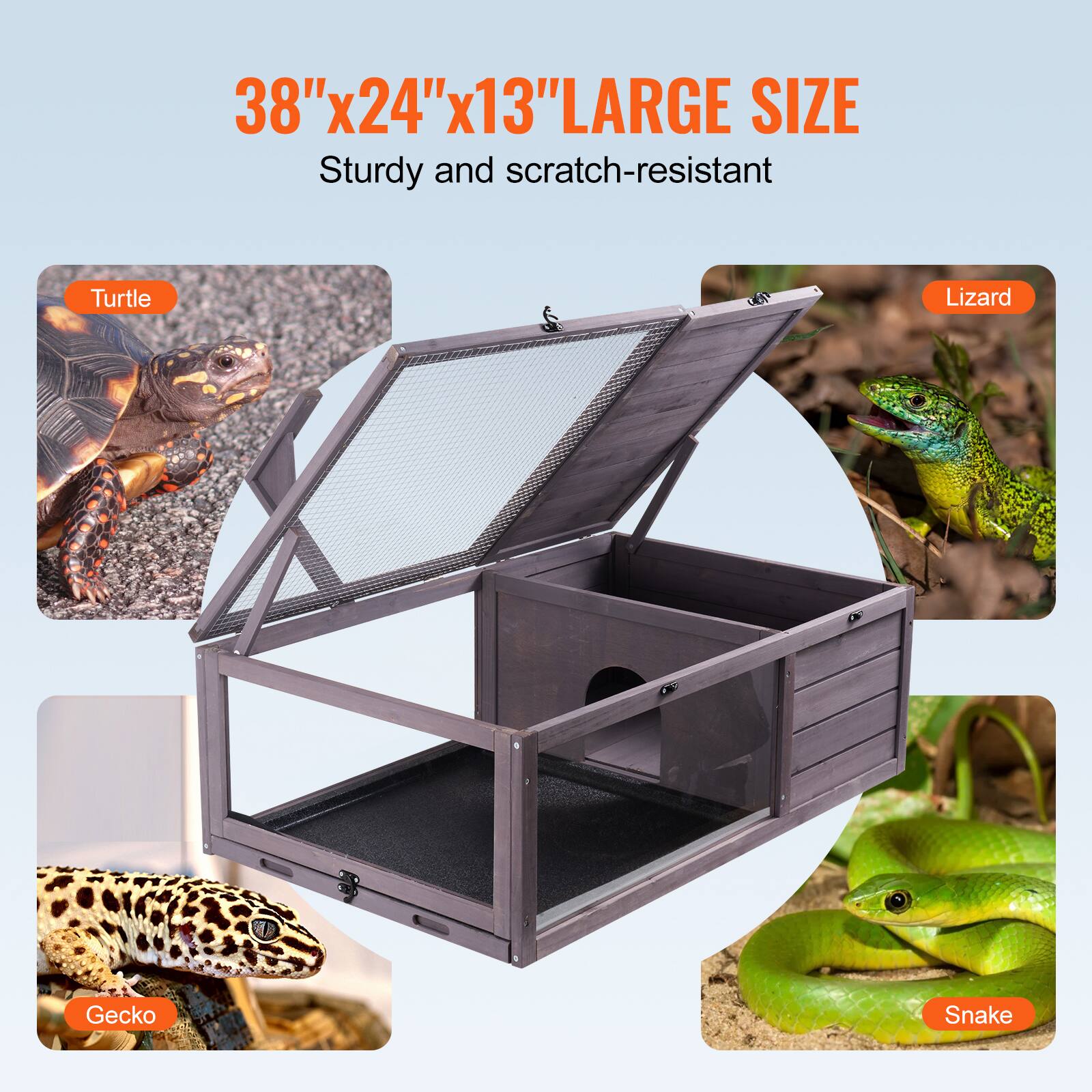 38"x24"x13" LARGE SIZE  
Sturdy and scratch-resistant  

Turtle  
Lizard  
Gecko  
Snake