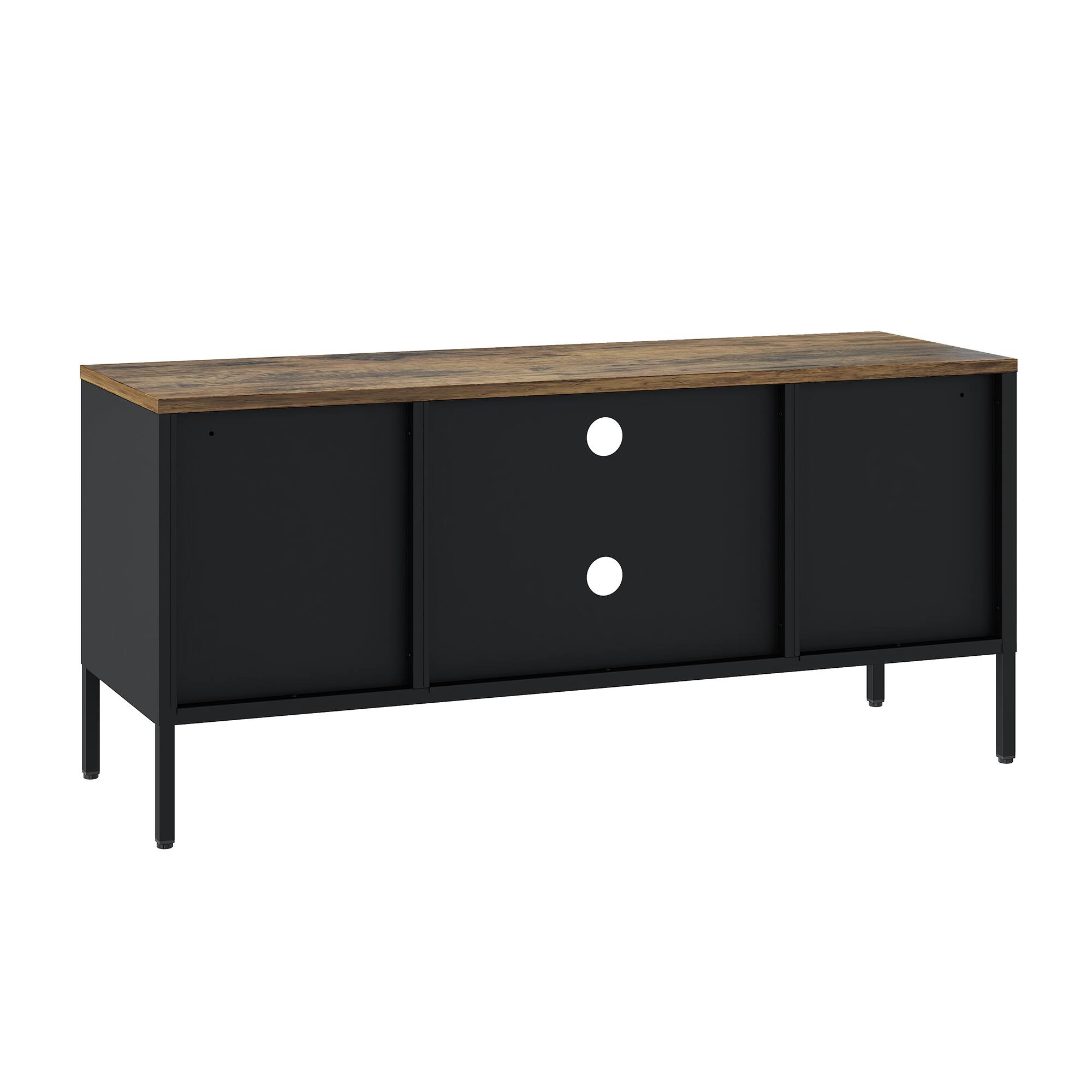 Alt View 5. Spaco - Spaco Modern Metal TV Stand with Wood Top, 2 Storage Cabinets and Open Shelves, Cable Management, for 40 Inch TVs - Black.