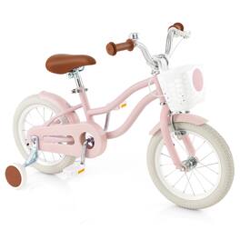 Gymax - 14'' Kids Bicycle Children's Training Bicycle w/ Removable Training Wheels & Basket - Pink