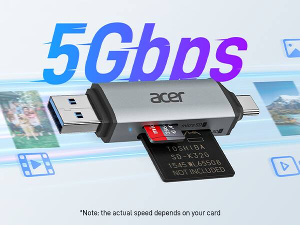 5Gbps

acer

TOSHIBA  
SD-K32G  
1545 WL65508  
NOT INCLUDED

*Note: the actual speed depends on your card