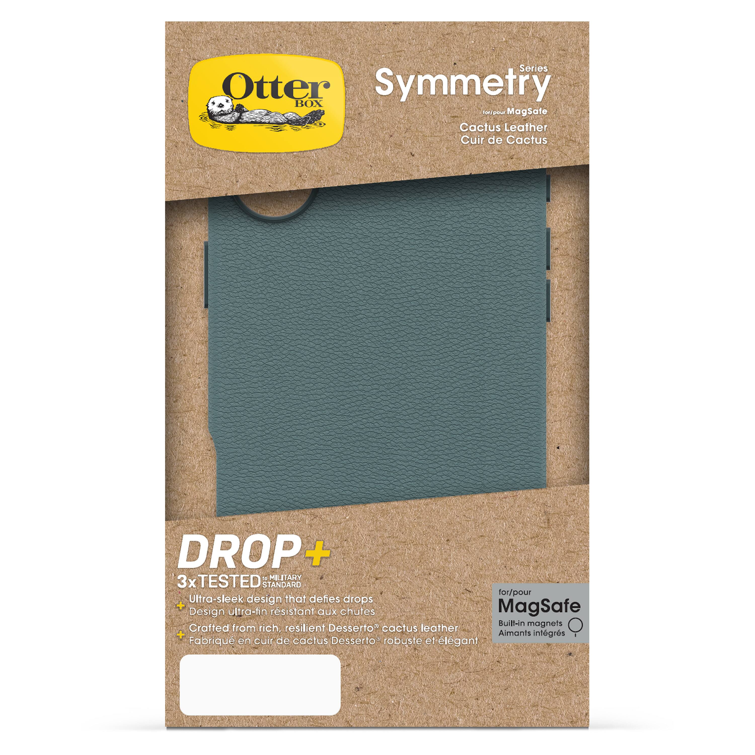 Series Otter Symmetry BOX Aa - Magsate Cactus Leather Cuir de Cactus DROP + M MILITARY 3x TESTED CTANDARD for/pour Ultra-sleek design that defes drops + MagSafe Design ultra-fin rsistant aux chufes BuiB-in magnets Crafted from rich resilient Desserto cactus leather Aimants intgrs Fabrique en cuir de cactus Desserto robuste e1 lgant