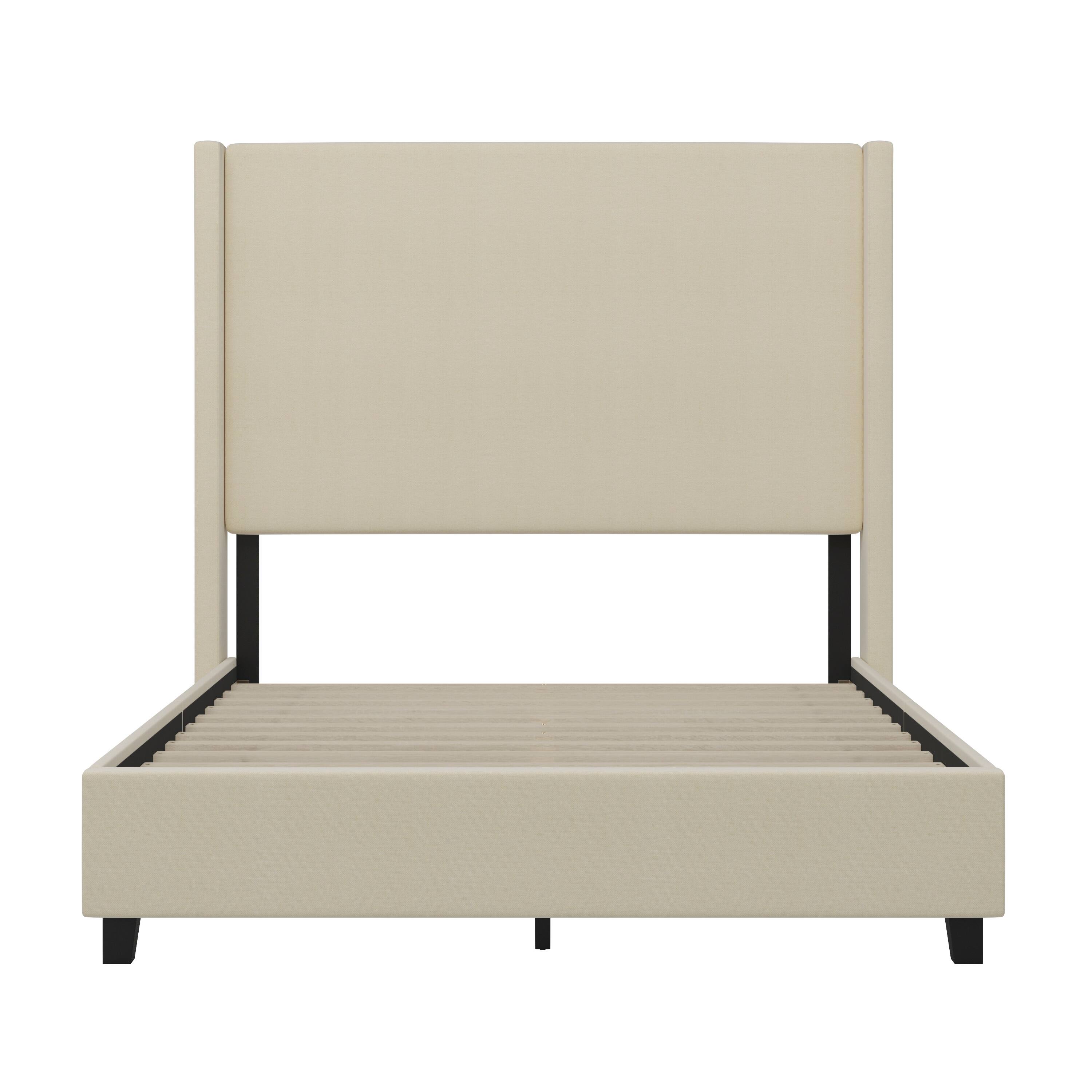 Alt View 9. Emma + Oliver - Nora upholstered Platform Bed with Plush Padded Wingback Headboard and Wood Support Slats - No Box Spring Needed - Beige.