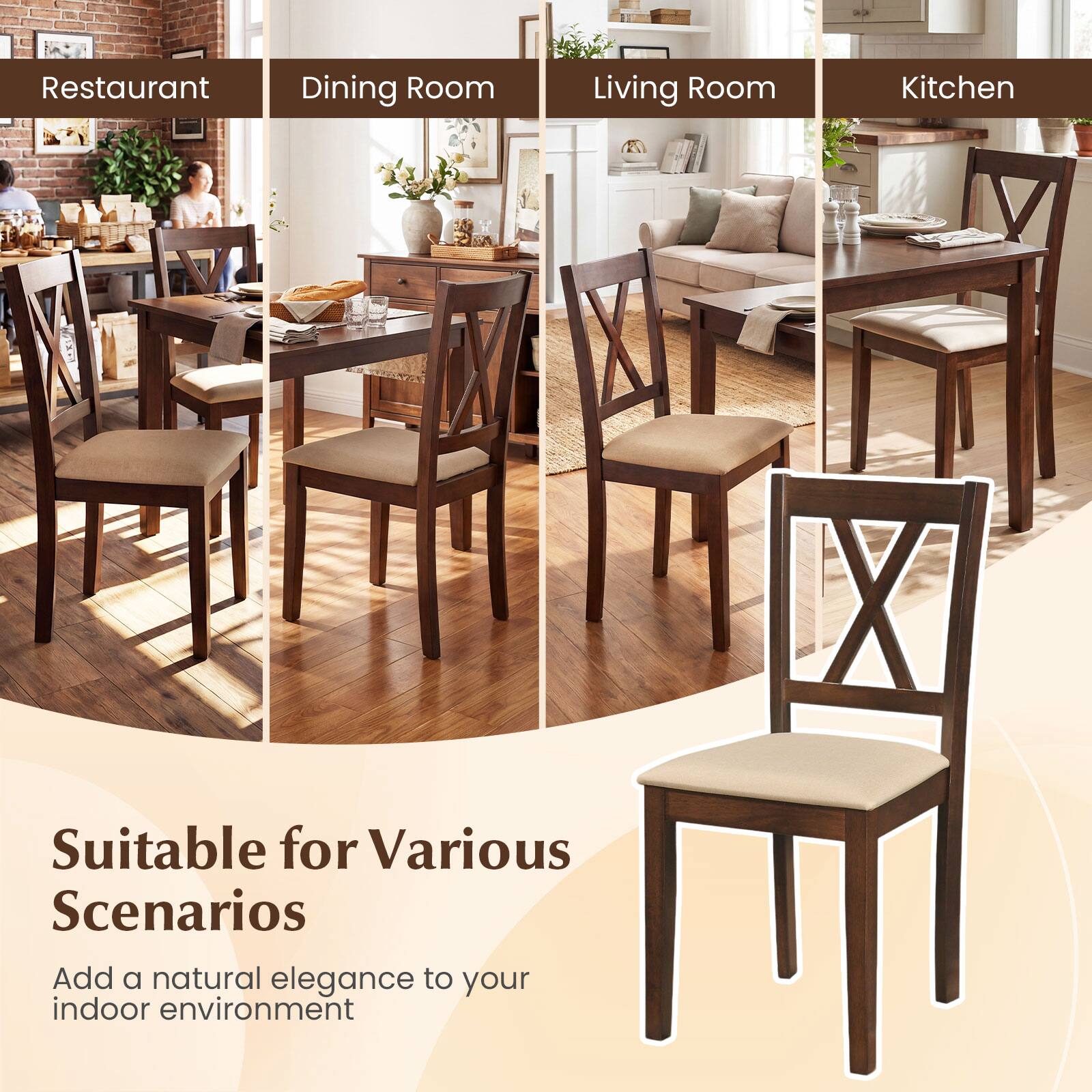 Restaurant  
Dining Room  
Living Room  
Kitchen  

Suitable for Various Scenarios  
Add a natural elegance to your indoor environment