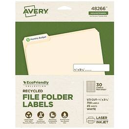 Avery - EcoFriendly Laser/Inkjet File Folder Labels, 2/3" x 3-7/16", 750 Labels/Box - White