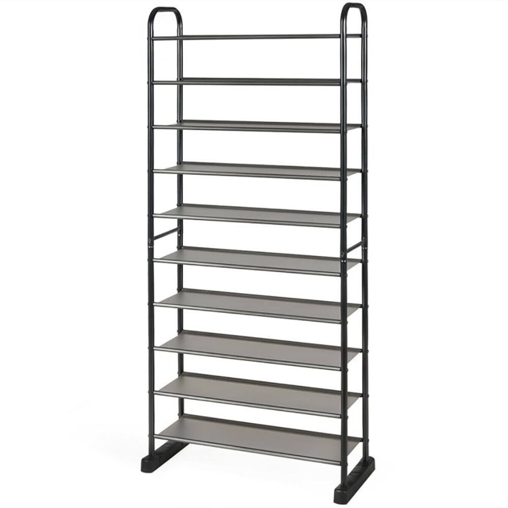 Back. Kadyn - 10-Tier Free-Standing Metal Frame Shoe Rack, Space-Saving Shoe Rack Organizer for Closet Entryway - Black.