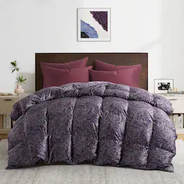 Puredown - Luxurious Silk Cover 93% White Goose Down Comforter Duvet Insert, King - Midnight Garden