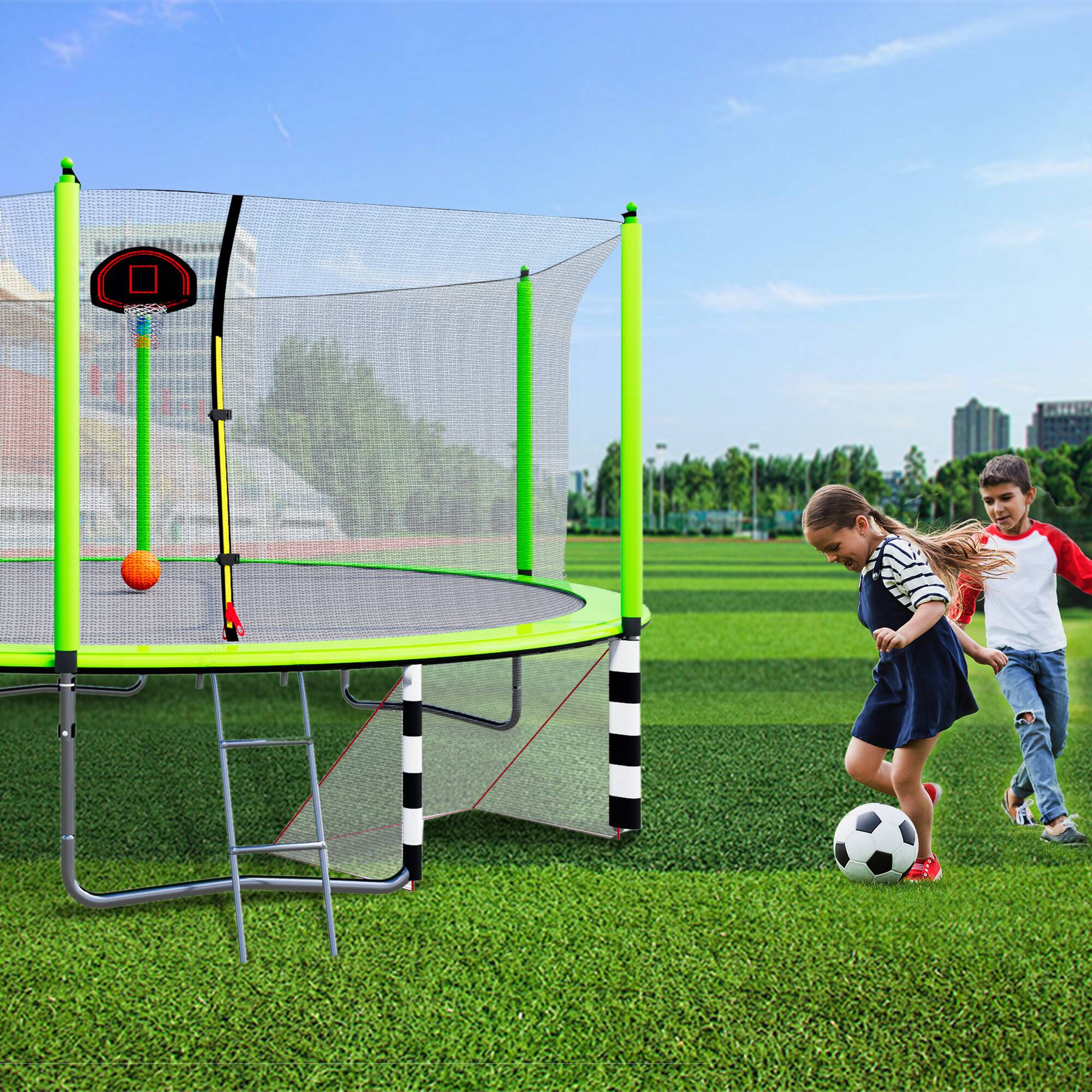 Angle. LOVMOR - Lovmor 16 FT Trampoline with Basketball Hoop and Ladder Recreational Trampoline for Adults.