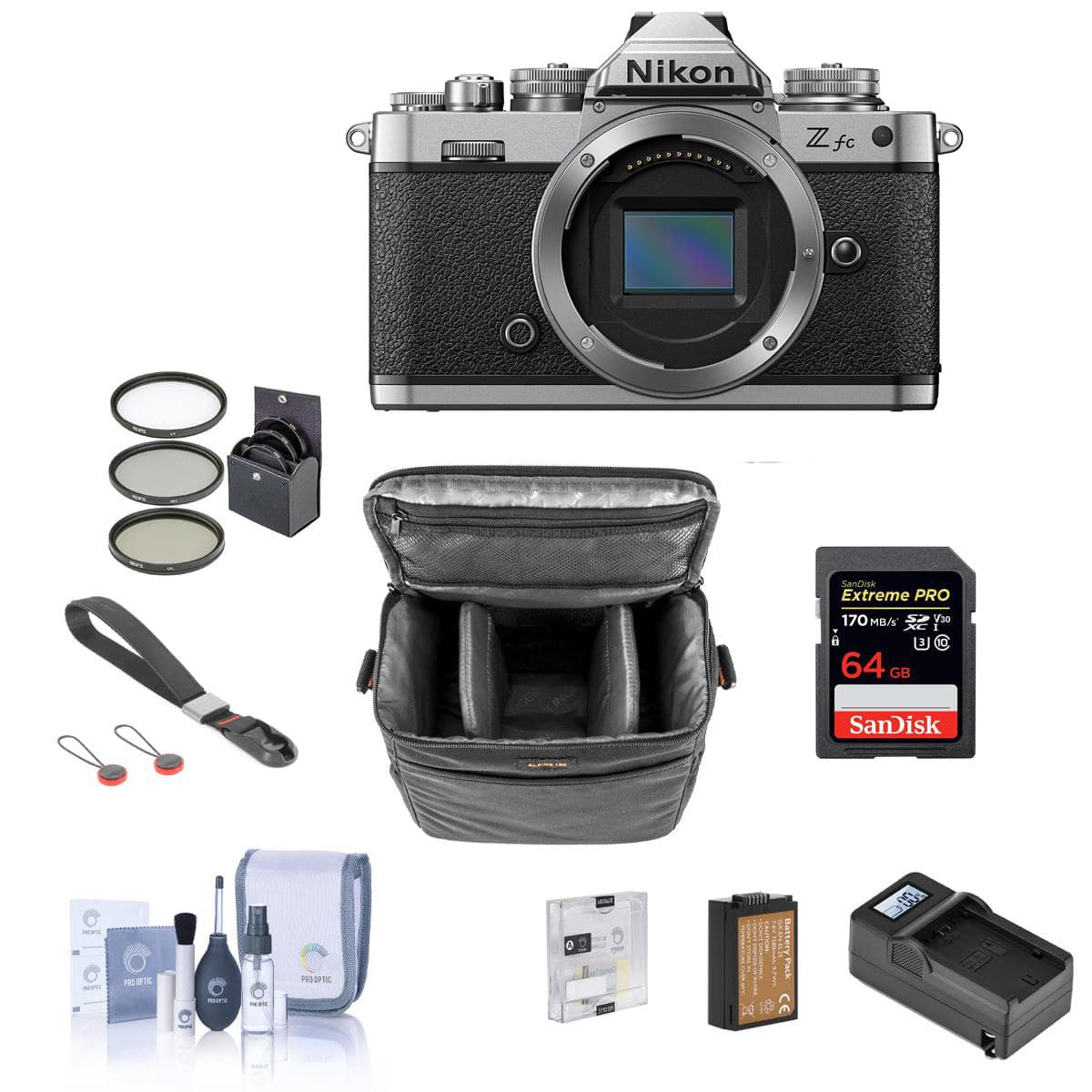 Bundle - Nikon - Z fc DX-Format Mirrorless Camera with 64GB SD Card, Shoulder Bag, Wrist Strap, Extra Battery, Charger,