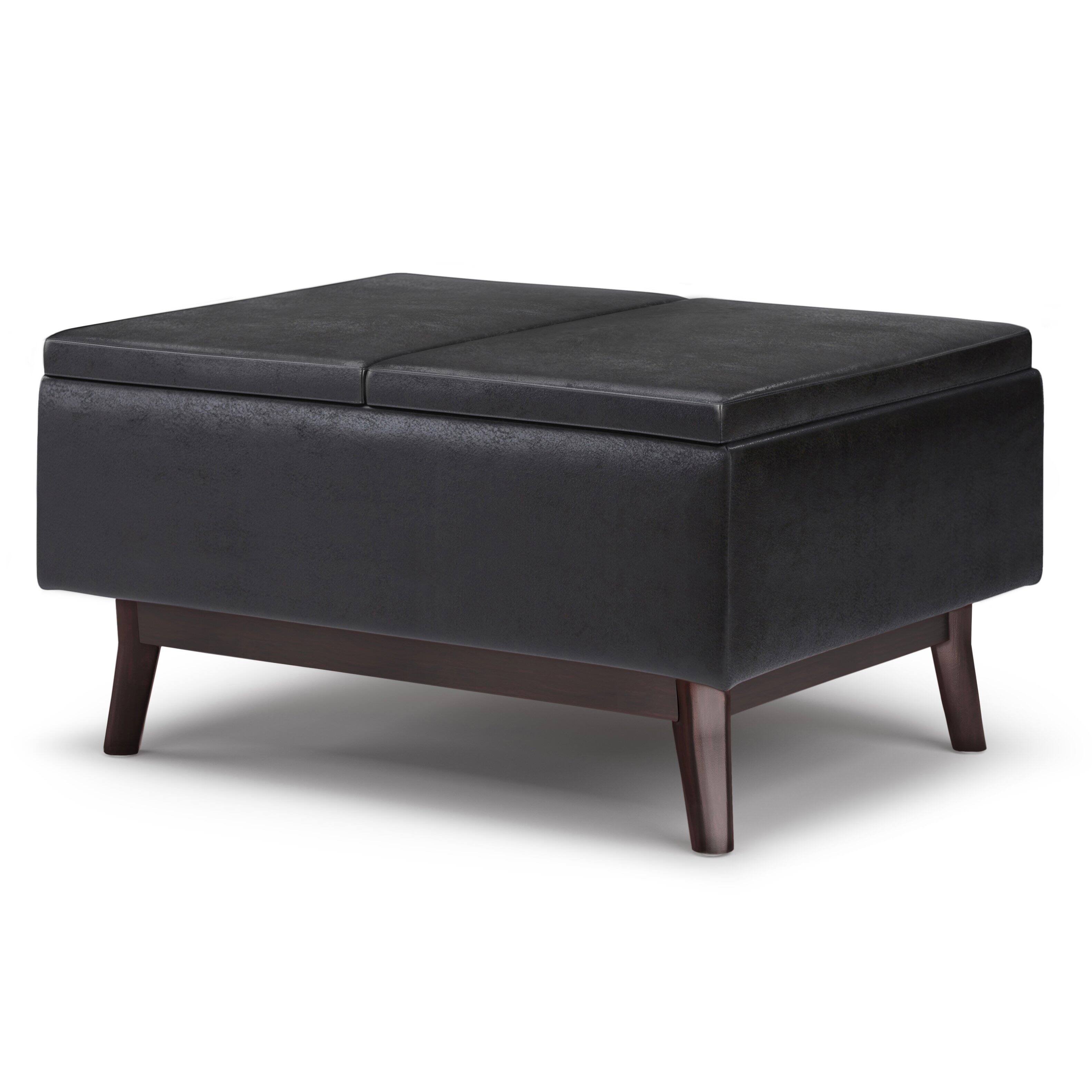 Angle. Simpli Home - Owen Tray Top Small Coffee Table Storage Ottoman - Distressed Black.