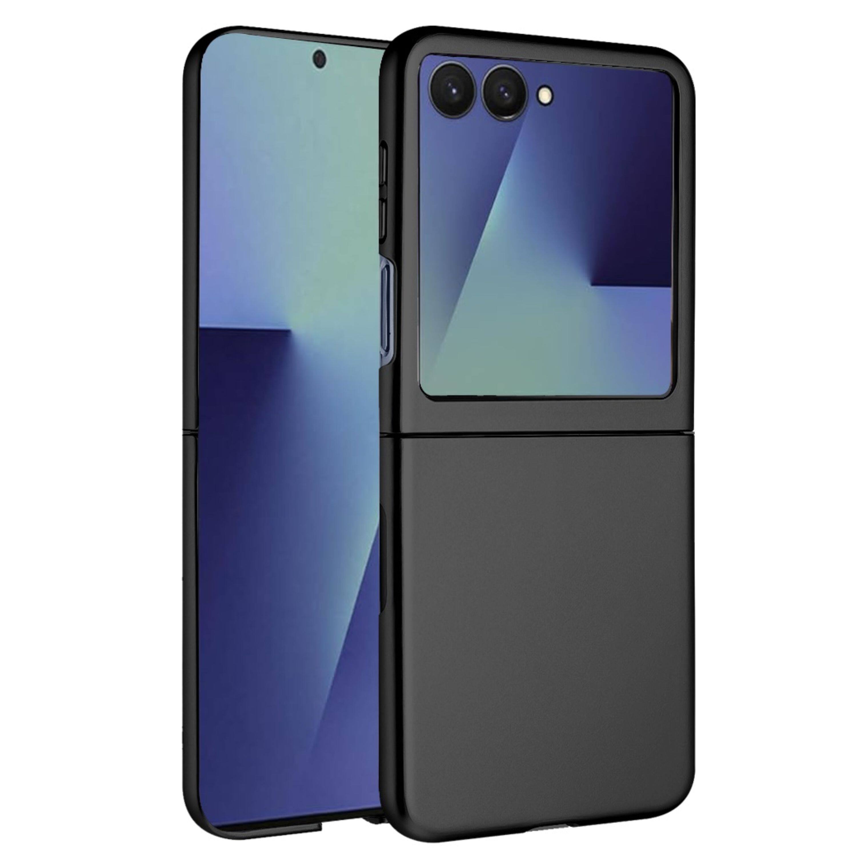 Left. Kitcheniva - Frosted Matte Snap-On Hybrid Case With Tempered Glass For Samsung Galaxy Z Flip 7 Black - Black.