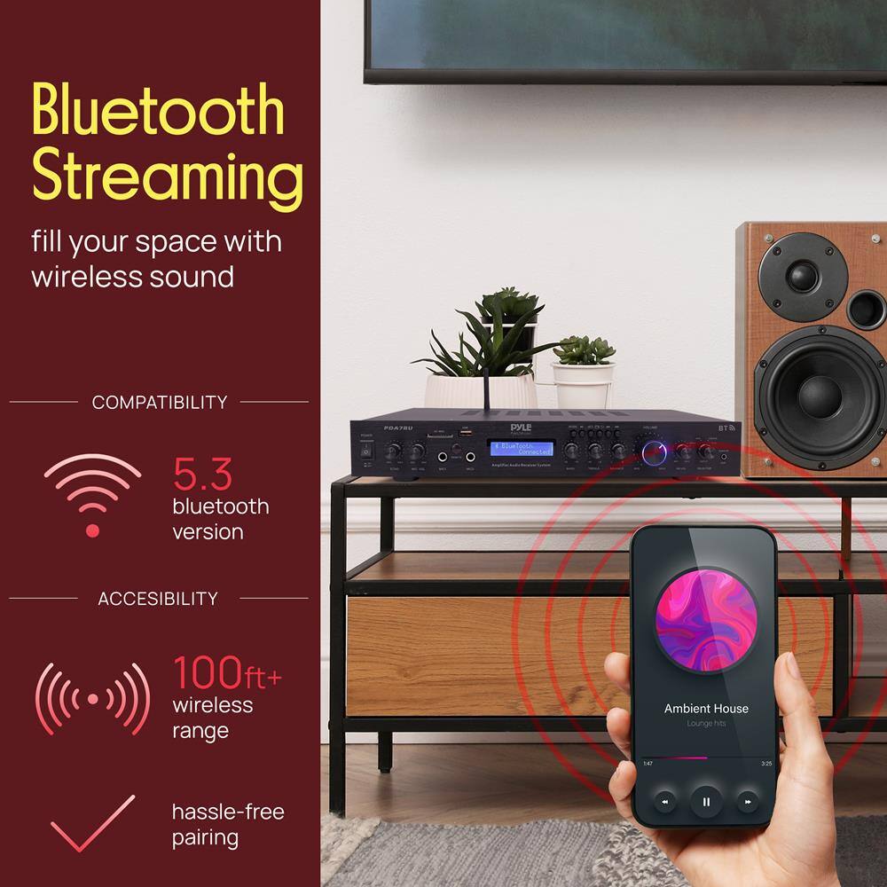 Bluetooth Streaming  
fill your space with wireless sound  

COMPATIBILITY  
5.3 bluetooth version  

ACCESSIBILITY  
100ft+ wireless range  
hassle-free pairing  

Ambient House  
Lounge hit