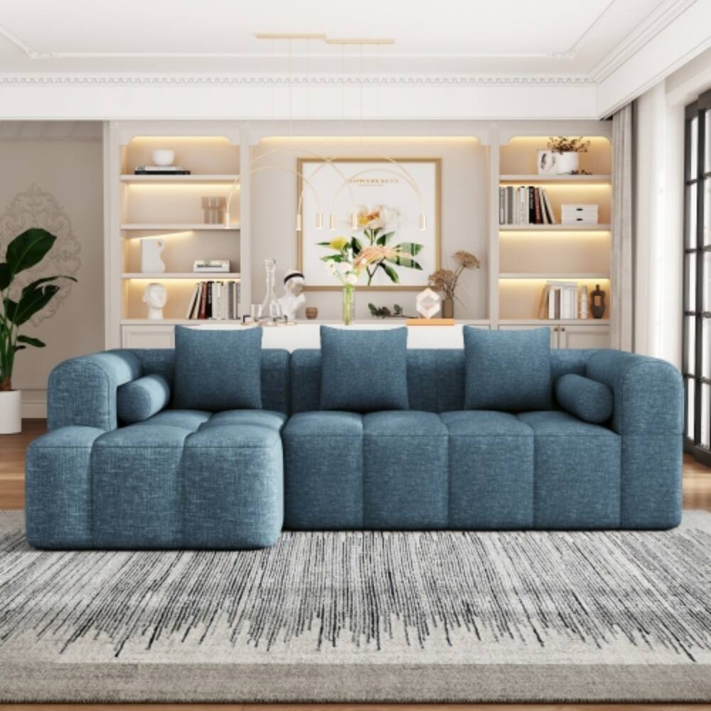 Alt View 1. LUCKY ONE - 101.2" Modular Full-Compressed Free-Combined Sectional Sofa w/ 5 Pillows Side Pockets - Blue.
