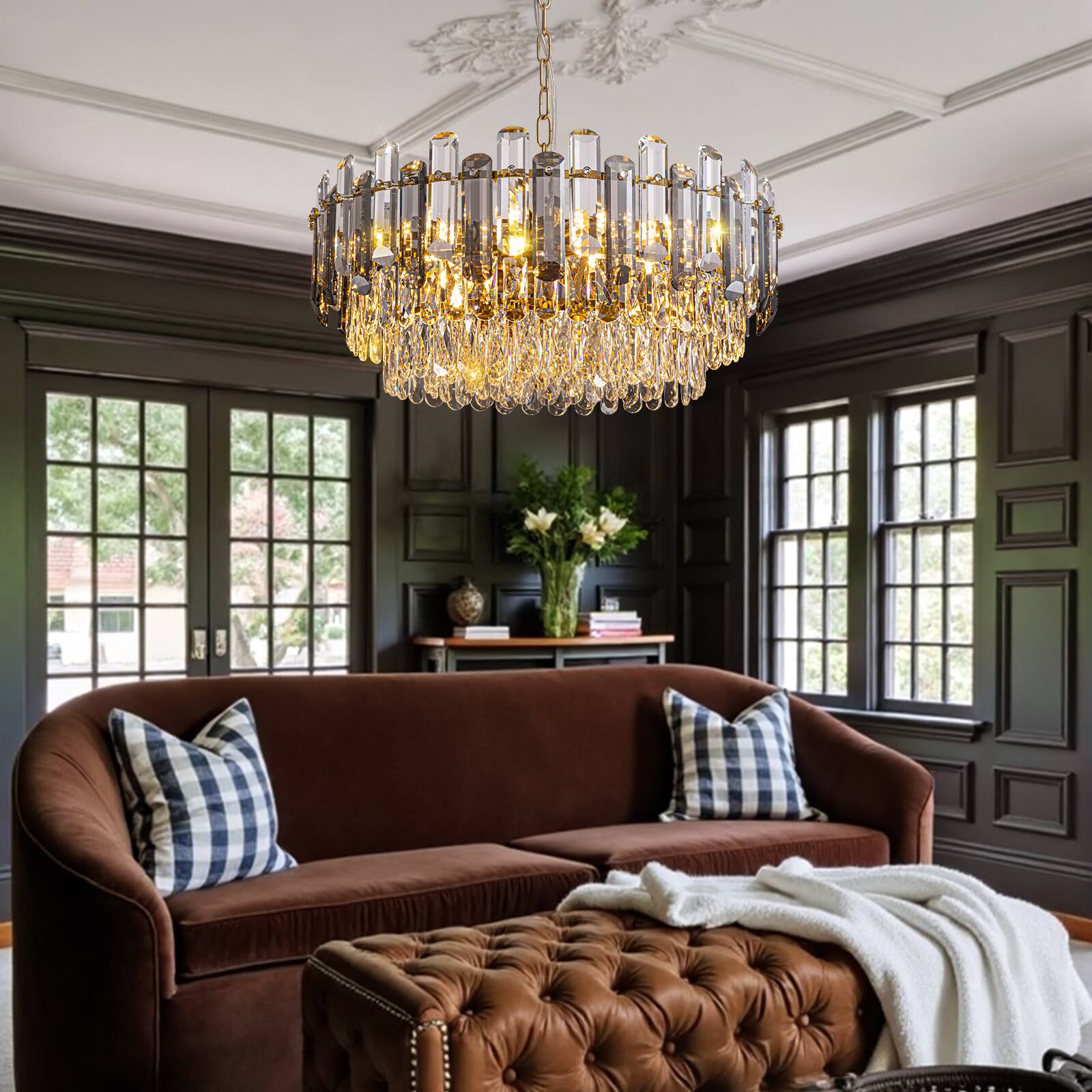 Alt View 1. Siljoy - 23.6-inch 13-Light Modern Crystal Empire Chandelier, Antique Gold Brass Ceiling Light for Bedroom and Foyer - Gold Brass.