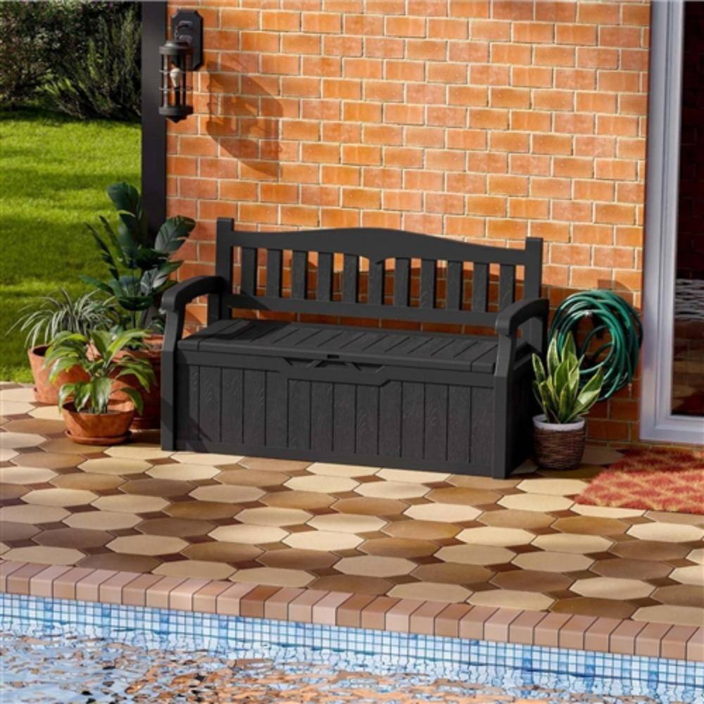 Angle. Hivvago - Heavy Duty Plastic Outdoor Storage Garden Bench Patio Deck Box - Black.