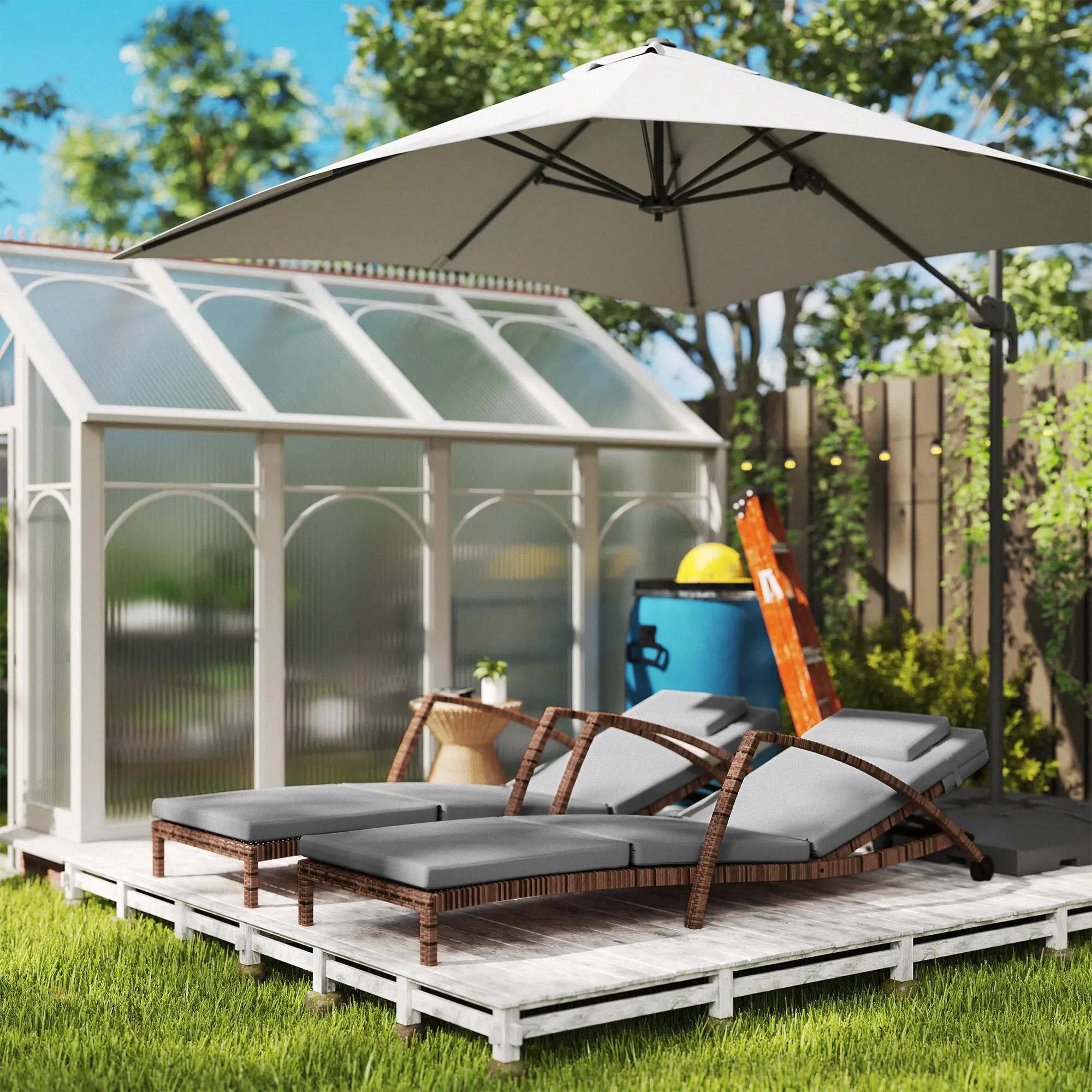 Back. Resenkos - Resenkos Set Of 2 Wicker Chaise Lounge Chairs With 5-Way Back Support， Adjustable Patio Loungers, Gray - Gray.