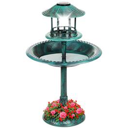 Best Choice Products - Solar Outdoor Bird Bath Pedestal Fountain Garden Decoration w/ Fillable Planter Base - Green