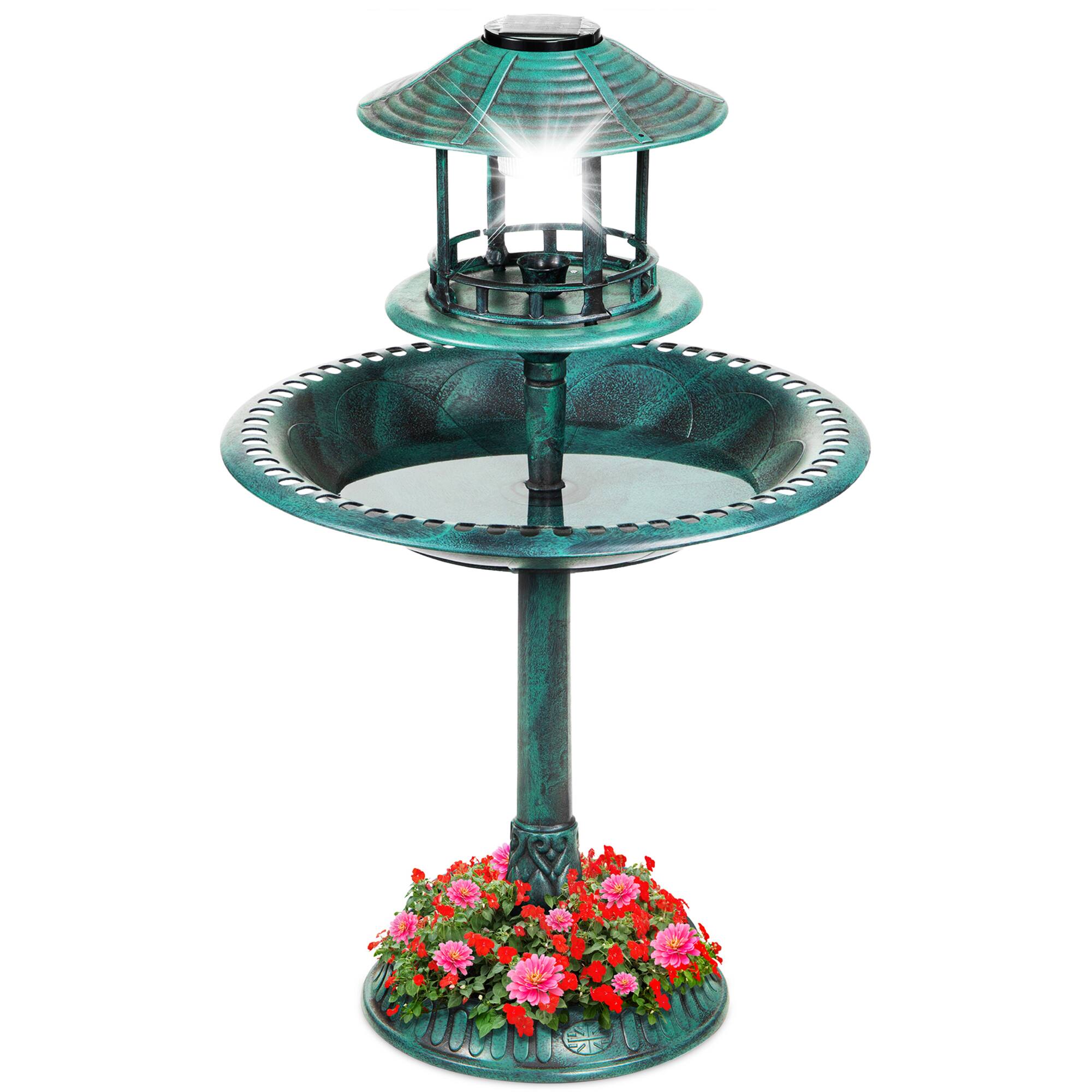 Front. Best Choice Products - Best Choice Products Solar Outdoor Bird Bath Pedestal Fountain Garden Decoration w/ Fillable Planter Base - Green - Green.