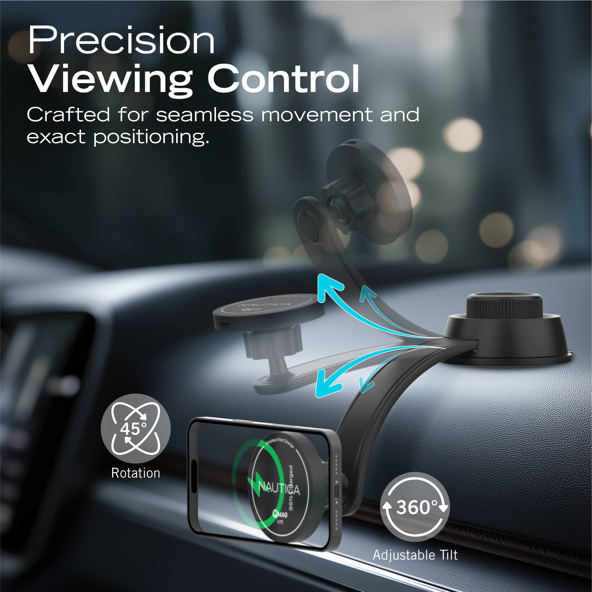 Precision Viewing Control  
Crafted for seamless movement and exact positioning.  

M 45° Rotation  
360° Adjustable Tilt