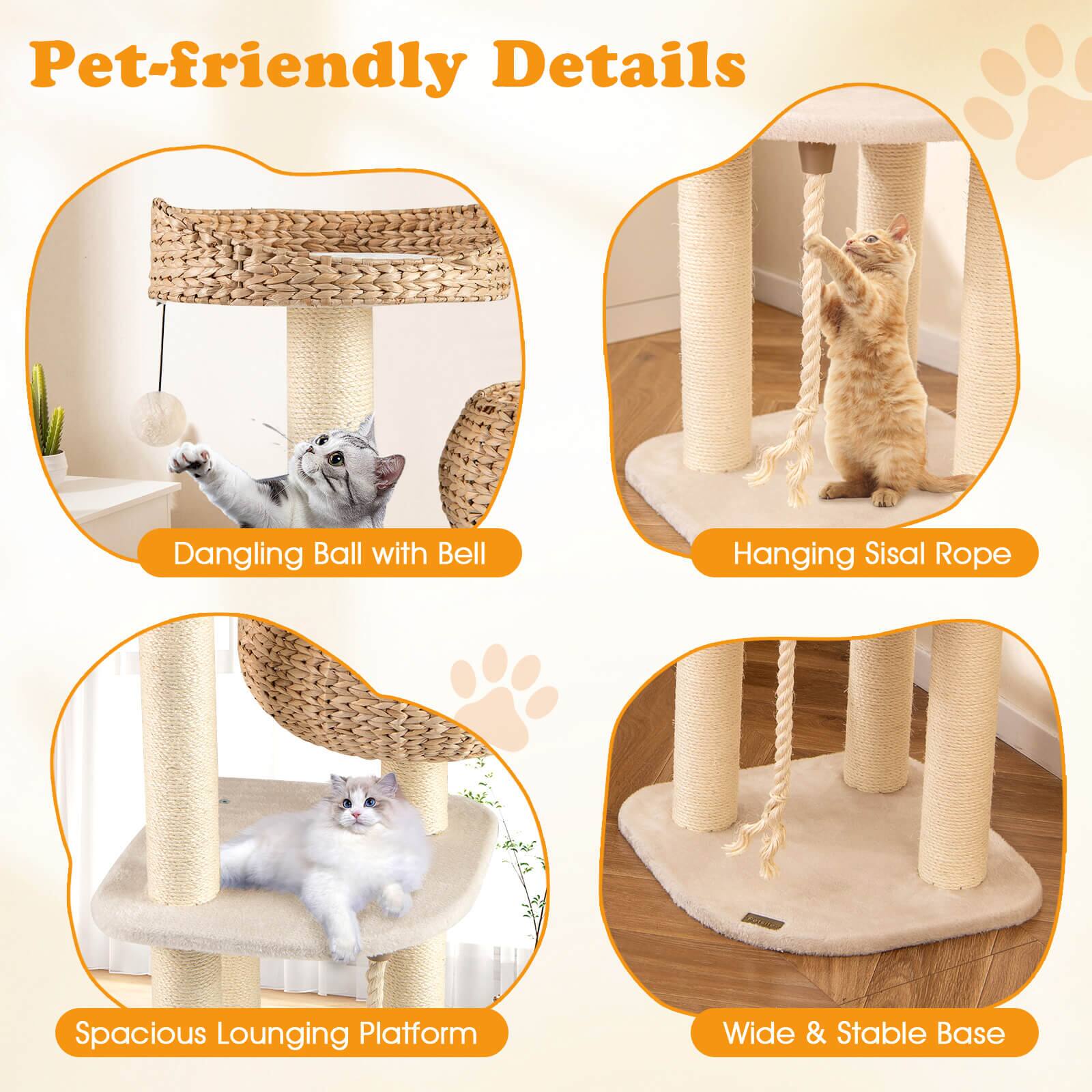 Pet-friendly Details

- Dangling Ball with Bell
- Hanging Sisal Rope
- Spacious Lounging Platform
- Wide & Stable Base