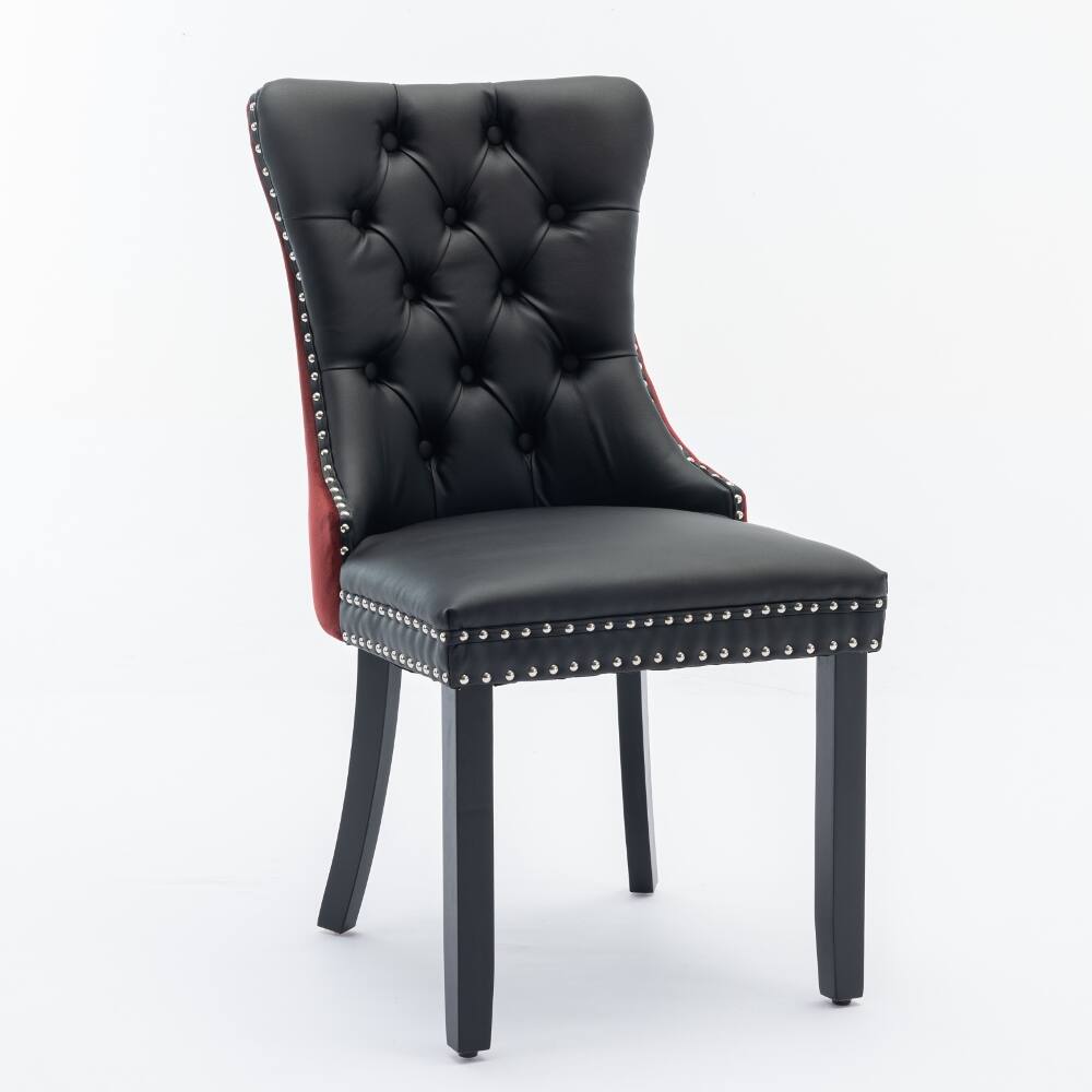 Left. Loheer - Loheer Tufted Velvet Solid Wood Dining Chairs Set of Two Burgundy - Burgundy.