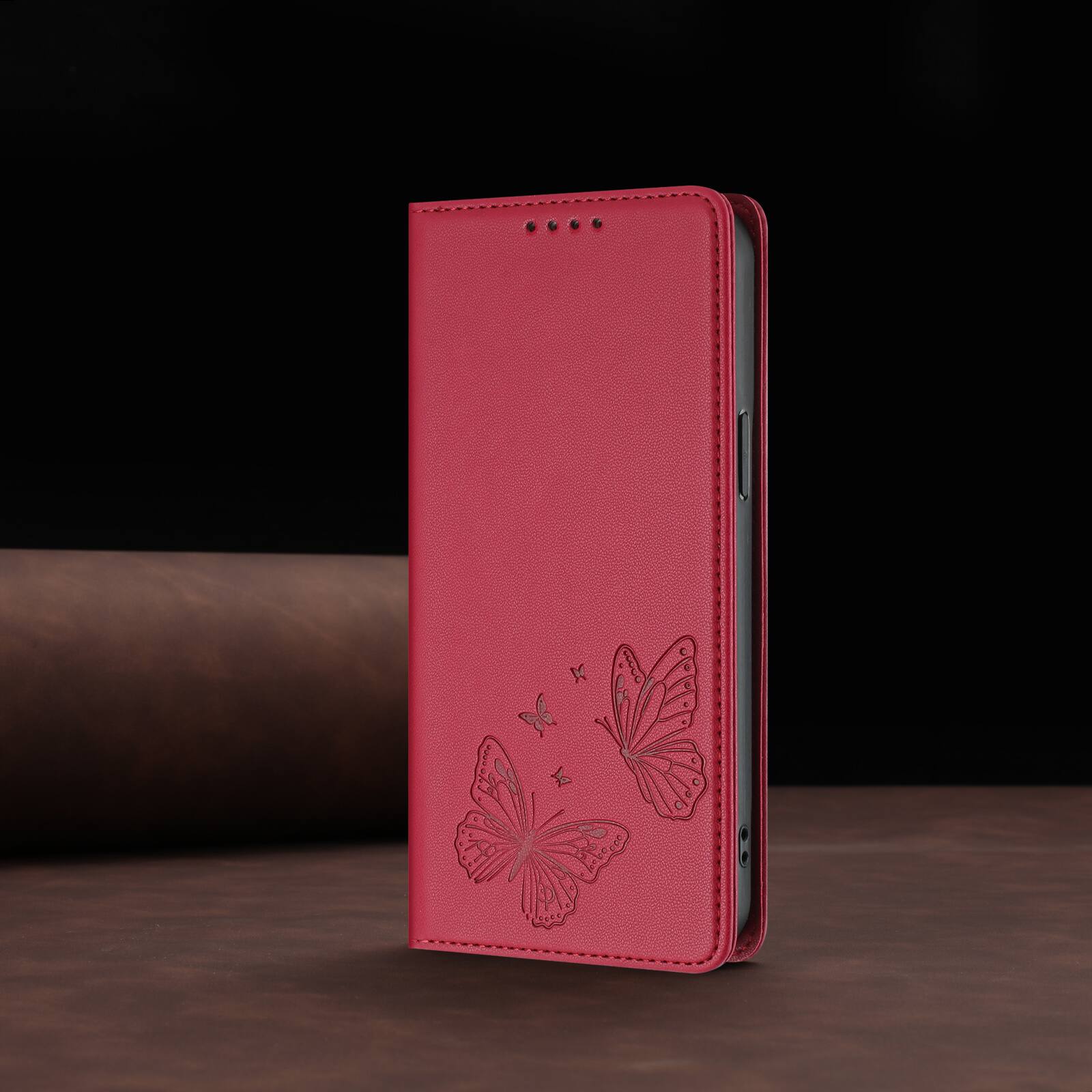 Alt View 5. Dteck - For Motorola G 5G (2026) Butterfly Embossed PU Leather RFID Blocking Flip Kickstand Wallet Case with Card Slots - Red.