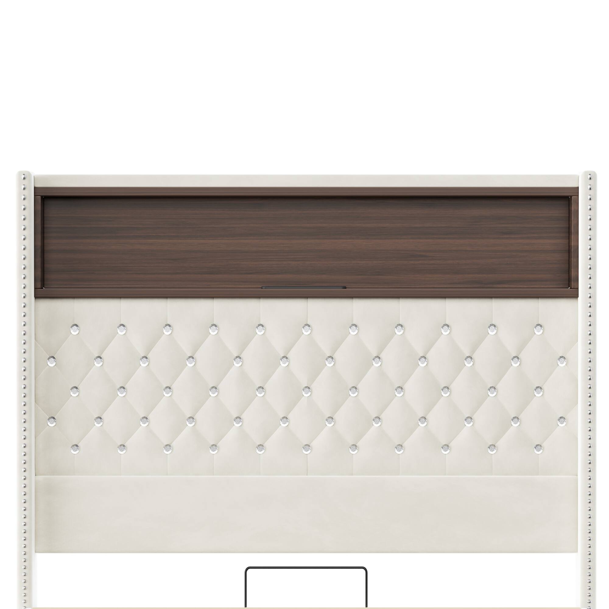 Alt View 9. GOODSILO - Luxurious Velvet Tufted Bed Frame with USB Port and Night Light, High Headboard Platform Bed - Beige.