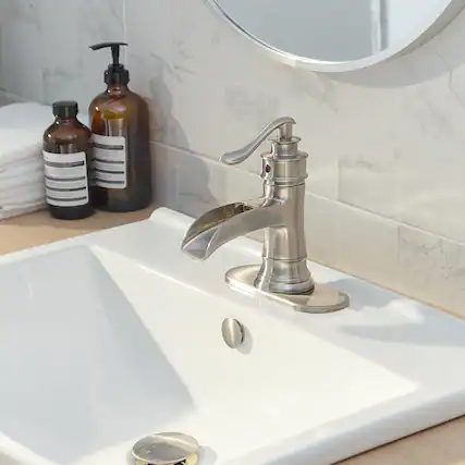 Front. Boyel Living - Single Hole Single-Handle Low-Arc Bathroom Faucet in Brushed Nickel - Brushed Nickel.