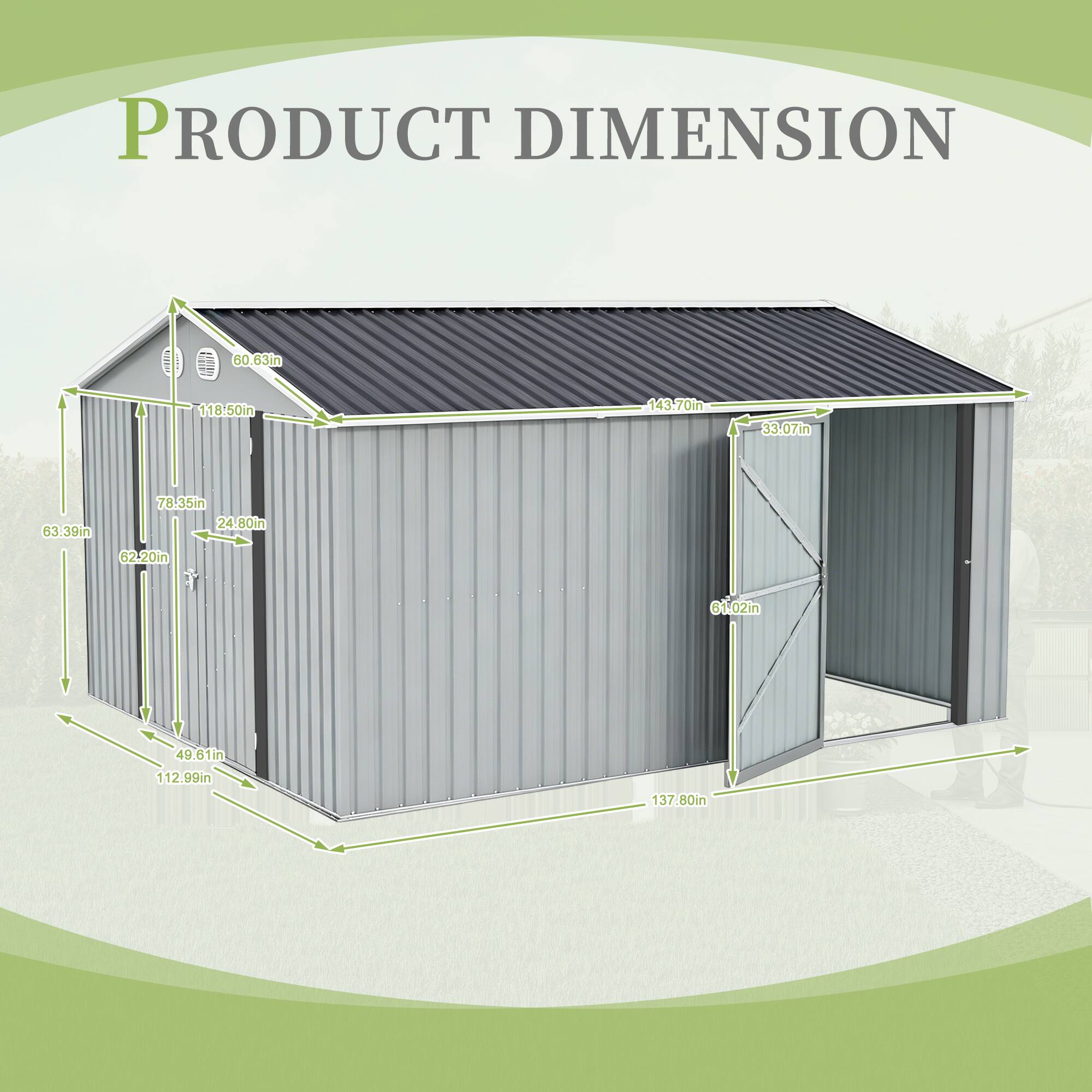 PRODUCT DIMENSION  
60.83in  
118.50in  
143.70in  
33.07in  
63.39in  
78.35in  
24.80in  
62.20in  
61.02in  
49.61in  
112.99in  
137.80in