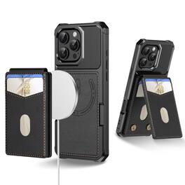 Dteck - For Apple iPhone 16 Pro Max 2-in-1 Magnetic Leather Flip Stand Wallet Case RFID Blocking Detachable Card Holder - Black