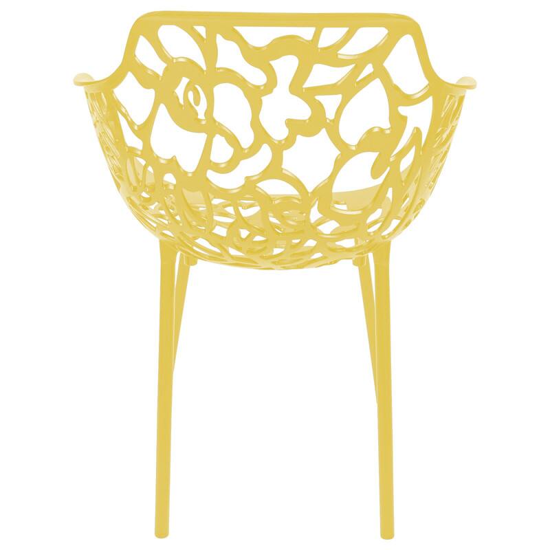Alt View 1. LeisureMod - Devon Stackable Aluminum Dining Chair with Floral Cutout Design Side Chair for Indoor Outdoor - Yellow.