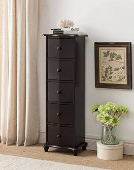 Kings Brand Furniture - Norwalk 5-Drawer Accent Cabinet, Cherry - Dark Brown