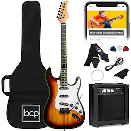 Best Choice Products - 39in Full Size Beginner Electric Guitar Kit with Case, Strap, Amp, Whammy Bar - 3 Color Sunburst