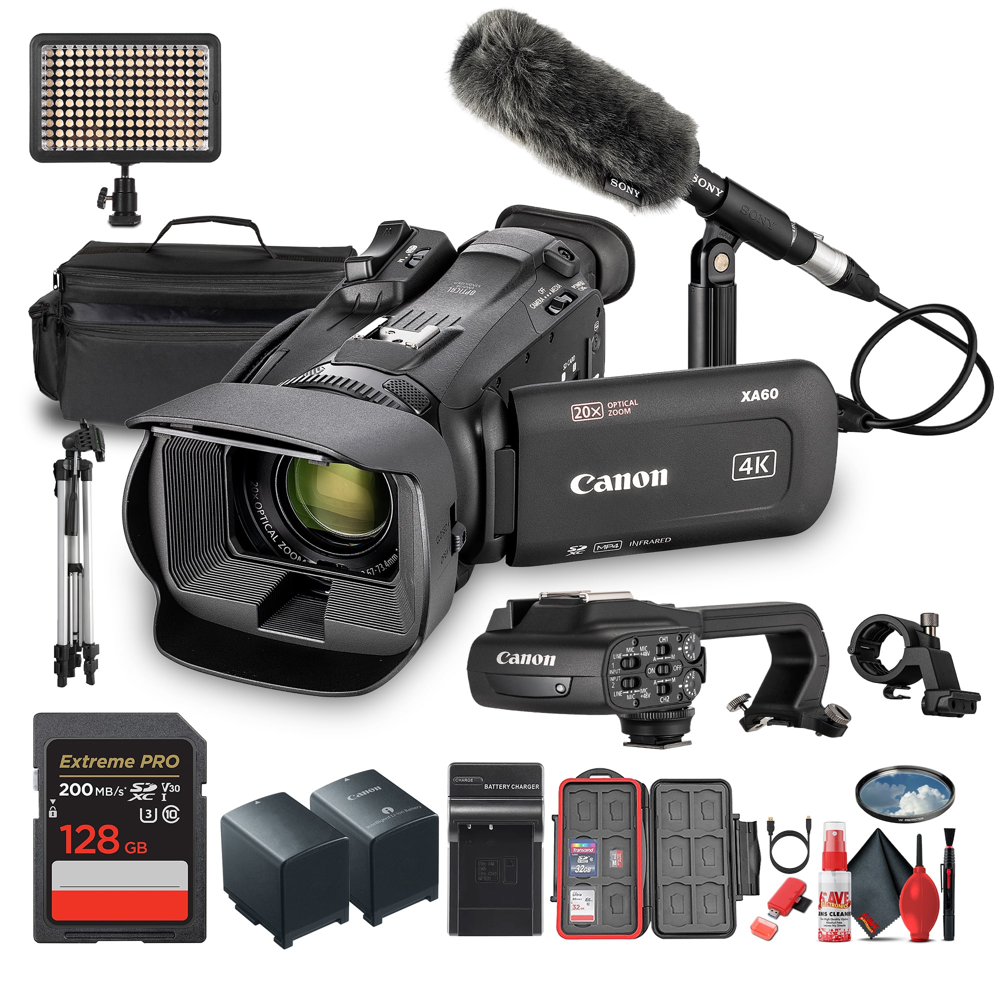Canon - XA60 PAL Professional UHD 4K Camcorder + 128GB SD Card + Microphone + More (Bundle)