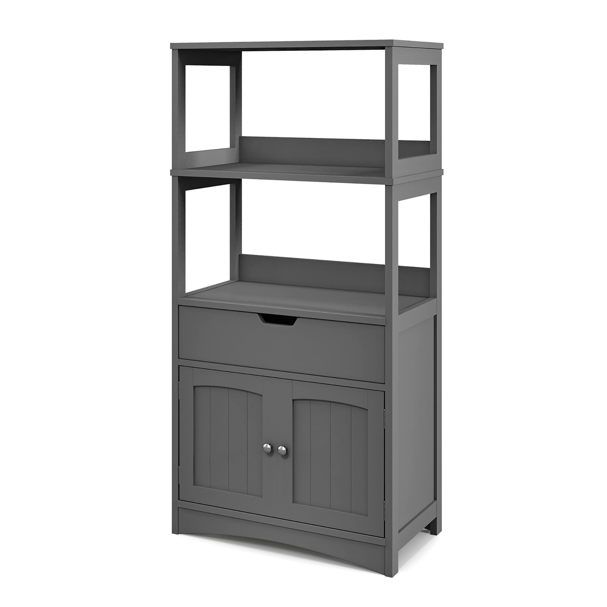 Alt View 9. Gymax - Gymax Bathroom Storage Cabinet w/Drawer Shelf Cupboard Floor Cabinet Grey - Grey.