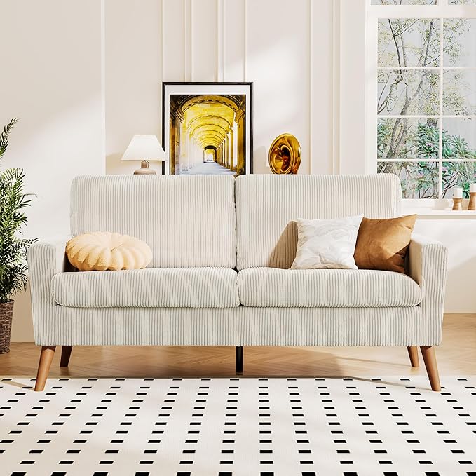 Dyonery - 68 "Corduroy sofa,small sofa for bedroom and office, comfortable sofa, spring pad, tool-free assembly - White