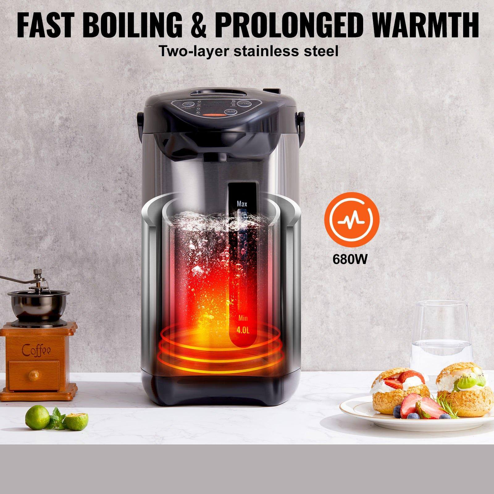 FAST BOILING & PROLONGED WARMTH  
Two-layer stainless steel  

Max 680W  
Min 4.0L
