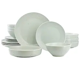 Elama - Emilia 16 Piece Double Bowl Stoneware Dinnerware Set - Light Green
