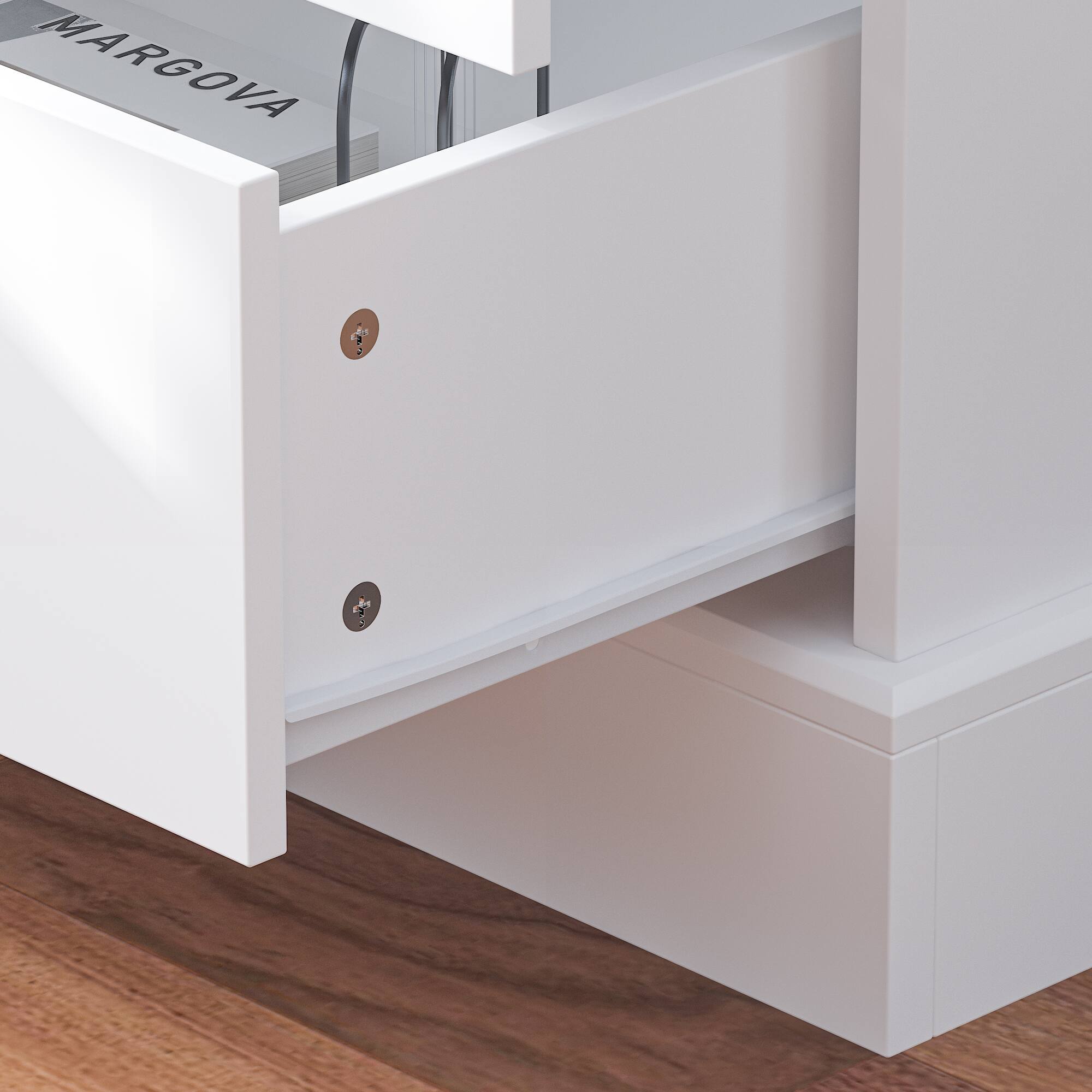 Back. FUFU & GAGA - Tempered Glass Display Cabinet with Metal Handles and Silent Drawers for Living Room or Study Storage - White.