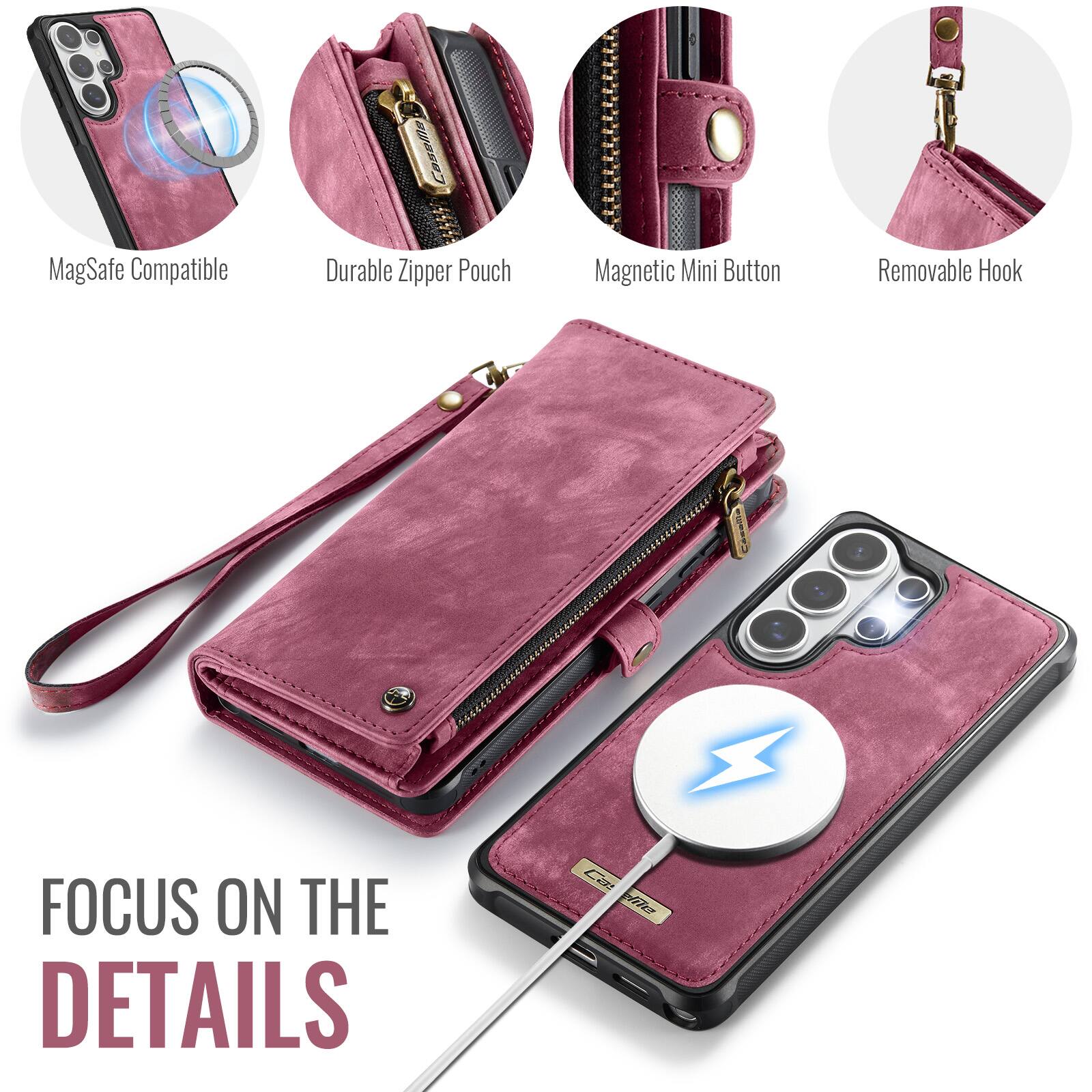 Cannla MagSafe Compatible Durable Zipper Pouch Magnetic Mini Button Removable Hook & FOCUS ON THE DETAILS