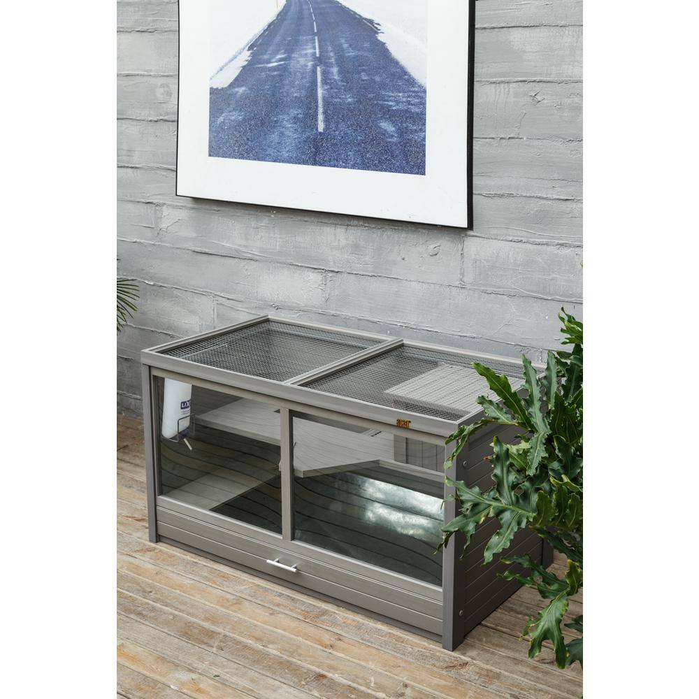 Angle. New Age Pet - ECOFLEX Jumbo Park Avenue Indoor Rabbit Hutch-Nantucket Grey - Grey.
