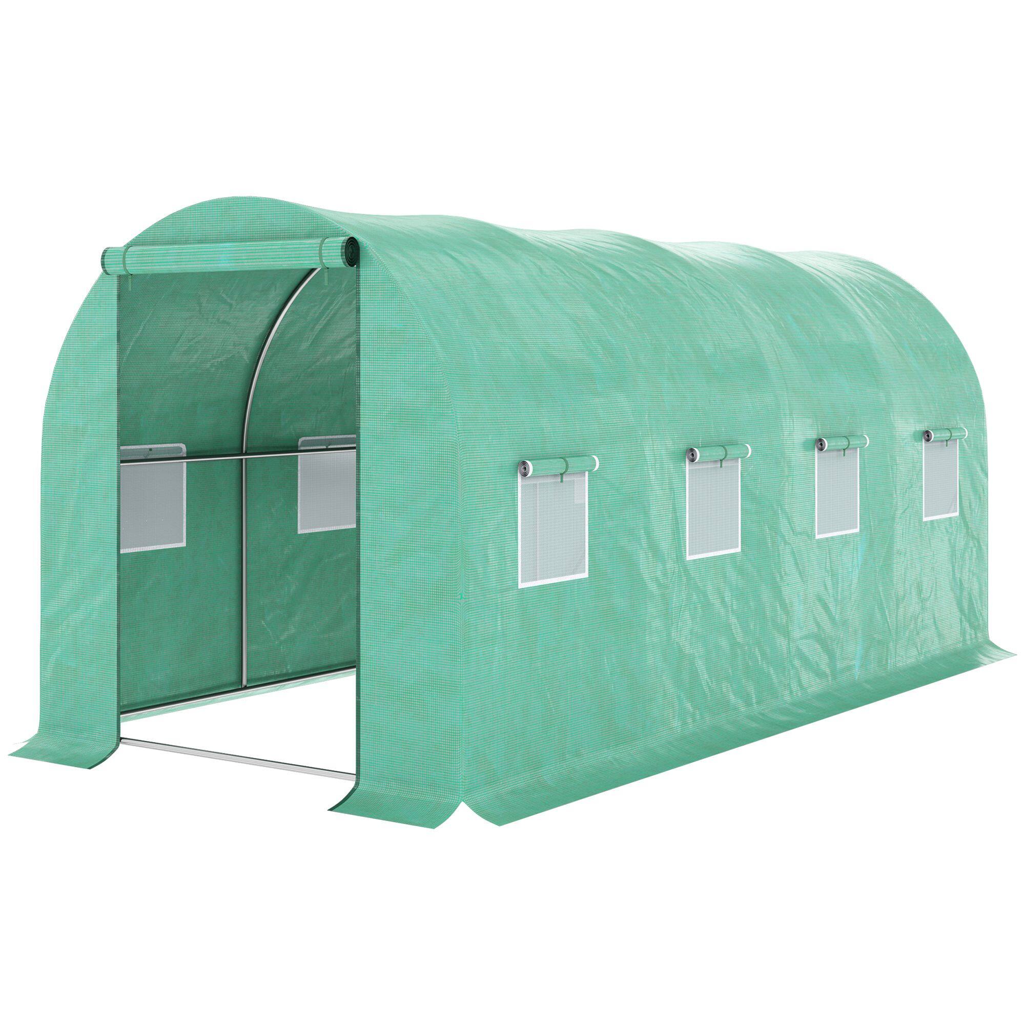 Front. TinyHomie - 15 x 7 x 6.5FT Walk-in Tunnel Hoop Greenhouse Green House with Polyethylene PE Cover Steel Frame Roll-Up Zipper Door.