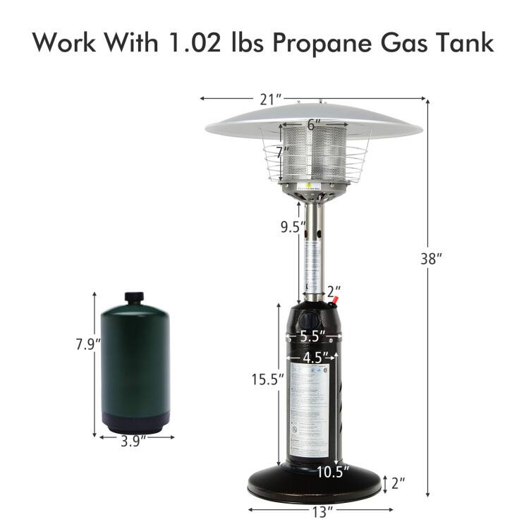 Work With 1.02 lbs Propane Gas Tank

- 21"
- 6"
- 7"
- 9.5"
- 38"
- 2"
- 7.9"
- 15.5"
- 5.5"
- 4.5"
- 3.9"
- 10.5"
- 13"
- 2"