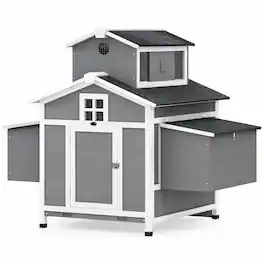 RYHNUYNE - Wooden Chicken Coop for 2 Hens, Fir Wood, Wire Mesh, 53.1 in L x 37 in W x 43.9 in H, Gray and White