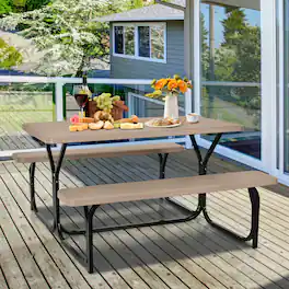 Costway - Picnic Table Bench Set Outdoor Backyard Patio Garden Party Dining All Weather - Brown