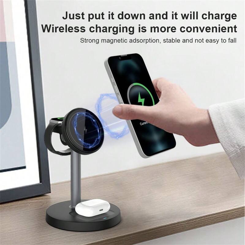 Just put it down and it will charge  
Wireless charging is more convenient  
Strong magnetic adsorption, stable and not easy to fall