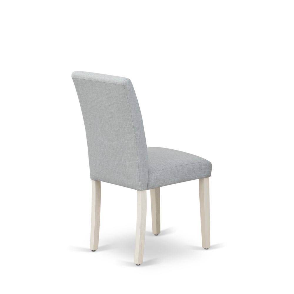 Back. East West Furniture - Set of 2 - Wood Chairs- Modern Chairs Includes Wirebrushed Linen White Wood Structure with Baby Blue Linen Fabric Seat - Wirebrush Linen White.