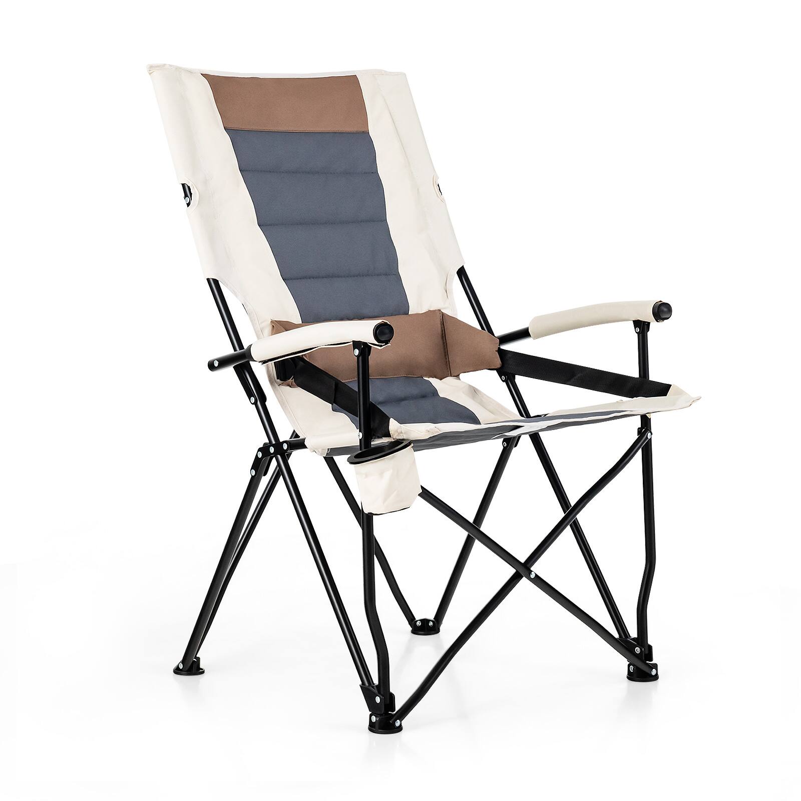 Alt View 19. Costway - Camping Folding Chair w/ Cup Holder 330 LBS Load Capacity for Picnic Camping - Brown, White.